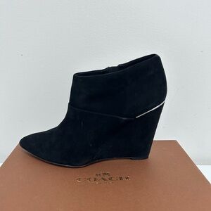Coach Black Suede Wedge Ankle Boots